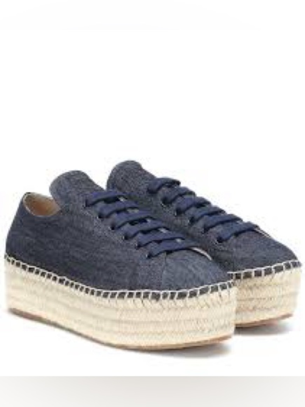 Prada Denim platform Espadrilles lace up Sz 38 1/2  Summer
